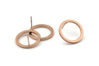 Rose Gold Circle Earring, 2 Rose Gold Plated Brass Circle Stud Earrings (20x2x2mm) E008 A1265