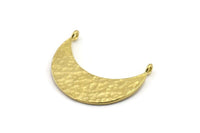 Hammered Crescent Pendant, 3 Raw Brass Hammered Crescent Pendants With 2 Loops (29x10x1mm) BS 1882