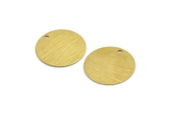 Brass Round Charm, 24 Textured Raw Brass Round Tags With 1 Hole (20mm) A1866