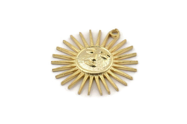 Gold Sun Charm, Gold Plated Brass Sun Charms With 1 Loop, Findings (30x28mm) N1480 Q0792
