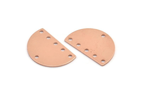 Yarım Daire Charm, 6 Delikli 10 Ham Bakır Yarım Ay Charm, Boşluklar, Damgalama Boşlukları (22x14x0,70 mm) M01434