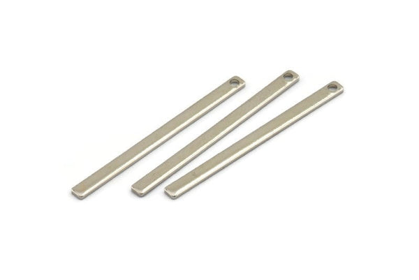 Silver Necklace Bar, 12 Silver Tone Brass Necklace Bars With 1 Hole (35x2.5x0.80mm) E393