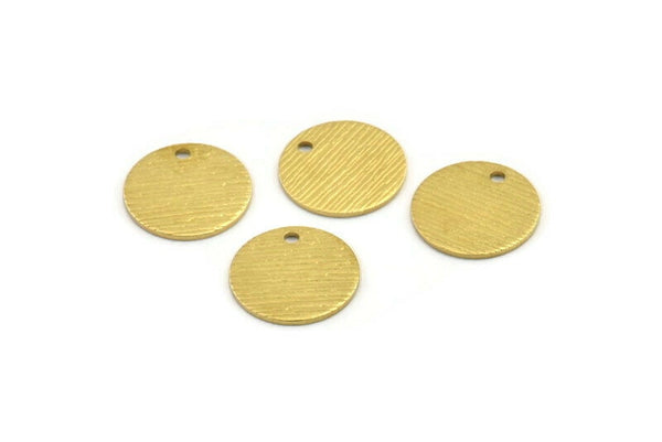 Brass Round Charm, 24 Textured Raw Brass Round Tags With 1 Hole (14x0.80mm) A1924