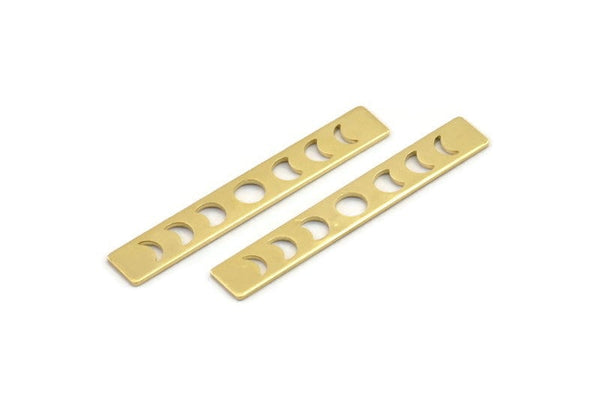 Brass Rectangle Blank, 12 Raw Brass Moon Phases Stamping Blanks (40x6x0.80mm) M01492