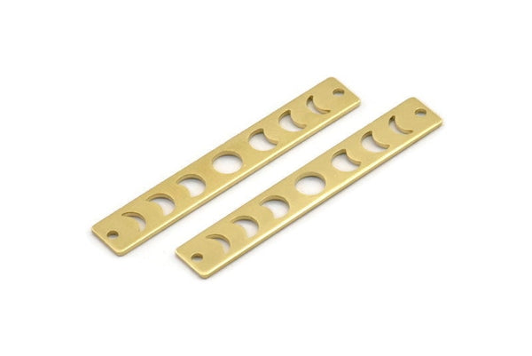 Brass Rectangle Charm, 12 Raw Brass Moon Phases Charms With 2 Holes, Stamping Blanks (40x6x0.80mm) M01491
