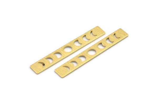 Brass Rectangle Blank, 10 Textured Raw Brass Moon Phases Stamping Blanks (40x6x0.80mm) M01483