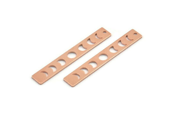 Bakır Dikdörtgen Charm, 1 Delikli 10 Ham Bakır Ay Evreleri Charm'ı, Damgalama Boşlukları (40x6x0,80 mm) M01480