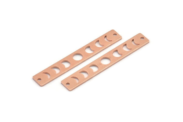 Copper Rectangle Charm, 10 Raw Copper Moon Phases Charms With 2 Holes (40x6x0.80mm) M01479