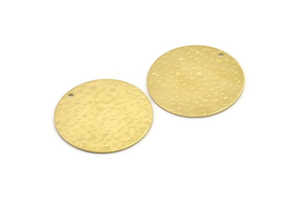 Brass Round Charm, 4 Hammered Raw Brass Stamping Blanks With 1 Hole, Stamping Tags (30x0.80mm) M01503