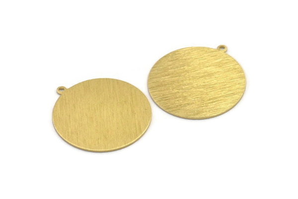 Brass Round Charm, 4 Textured Raw Brass Stamping Blanks With 1 Loop, Stamping Tags (33x30x0.80mm) M01499