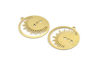 Brass Eye Charm, 4 Raw Brass Eye Charms With 1 Loop (33x30x0.80mm) M01487