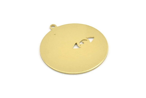 Brass Eye Charm, 4 Raw Brass Eye Charms With 1 Loop (33x30x0.80mm) M01488
