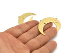 Brass Moon Charm, 10 Textured Raw Brass Crescent Moon With 1 Loop And 1 Hole (36x12x0.80mm) M01463
