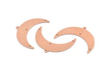 Copper Moon Charm, 10 Raw Copper Crescent Moon With 1 Loop And 3 Holes (36x12x0.80mm) M01475