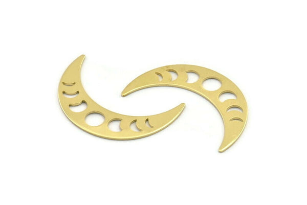 Brass Moon Blank, 10 Raw Brass Moon Phases Stamping Blanks (36x9x0.80mm) M01446