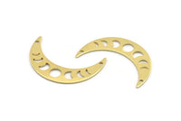 Brass Moon Charm, 10 Raw Brass Moon Phases Charms With 2 Holes (36x9x0.80mm) M01450