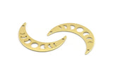 Brass Moon Charm, 10 Raw Brass Moon Phases Charms With 2 Holes (36x9x0.80mm) M01450