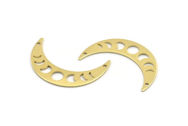 Brass Moon Charm, 10 Raw Brass Moon Phases Charms With 2 Holes (36x9x0.80mm) M01450