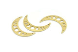 Brass Moon Charm, 10 Raw Brass Moon Phases Charms With 2 Holes (36x9x0.80mm) M01450