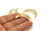 Brass Moon Charm, 10 Raw Brass Moon Phases Charms With 1 Loop (36x12x0.80mm) M01451