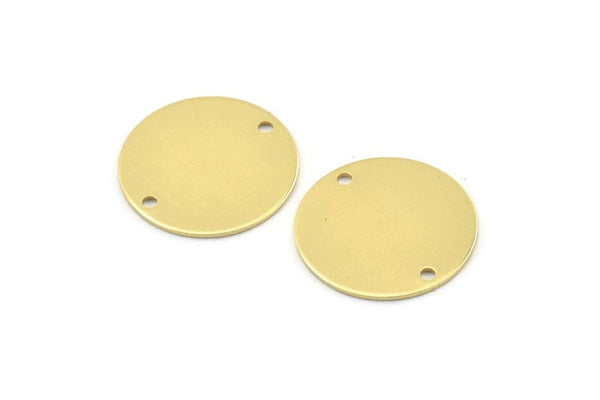 Brass Round Charm, 12 Raw Brass Round Connectors With 2 Holes, Blanks (20x0.70mm) M01362