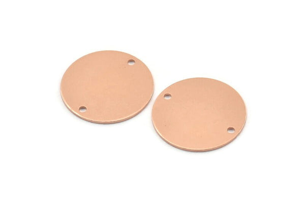 Copper Round Charm, 12 Raw Copper Round Connectors With 2 Holes, Blanks (20x0.80mm) M01366