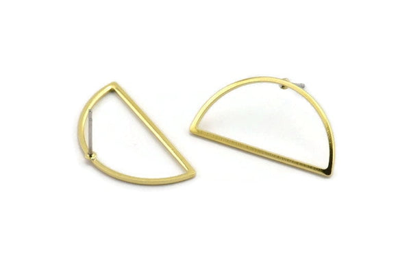 Brass Moon Earring, 10 Raw Brass Semi Circle Stud Earrings (14x28x1mm) A1700 A1935
