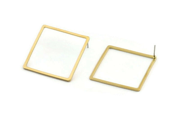 Brass Square Earring, 4 Raw Brass Square Stud Earrings (35x1.5mm) D1517 A1939
