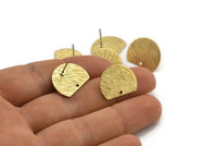 Brass Moon Earring, 8 Textured Raw Brass Half Moon Stud Earrings With 1 Hole, Earrings (19x15x0.80mm) D0769 A1936