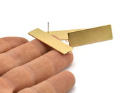 Brass Rectangle Earring, 4 Raw Brass Rectangle Stud Earrings With 1 Loop, Earrings (36x11x1mm) D0699 A1926