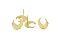 Gold Moon Earring, 4 Gold Brass Crescent Moon Stud Earrings (14x5x0.80mm) D1296 A1319 Q1105