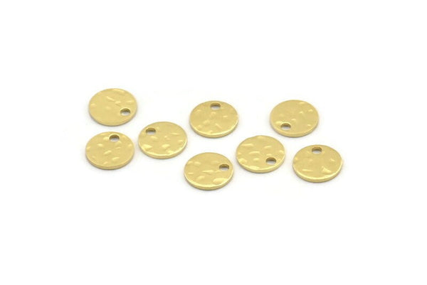 Brass Round Charm, 50 Hammered Raw Brass Round Charms With 1 Hole, Findings (8x0.80mm) M01521