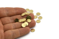 Brass Round Charm, 50 Hammered Raw Brass Round Charms With 1 Hole, Findings (8x0.80mm) M01521