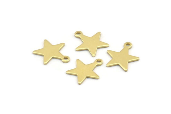 Brass Star Charm, 50 Raw Brass Star Charms With 1 Loop (14x13x0.80mm) M01542