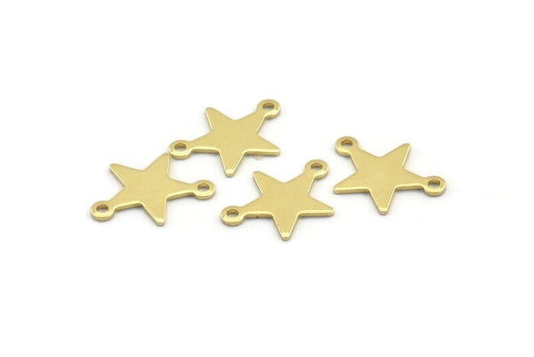 Brass Star Charm, 50 Raw Brass Star Charms With 2 Loops (16x12x0.80mm) M01543
