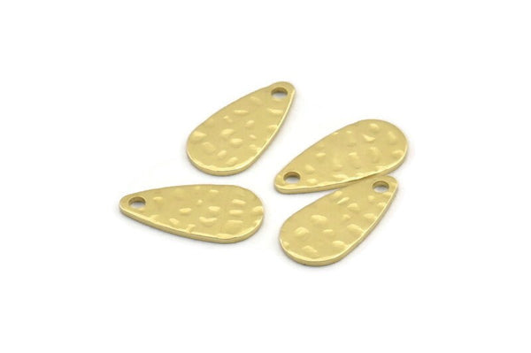 Brass Drop Charm, 50 Hammered Raw Brass Drop Charms With 1 Hole (15x8x0.80mm) M01476