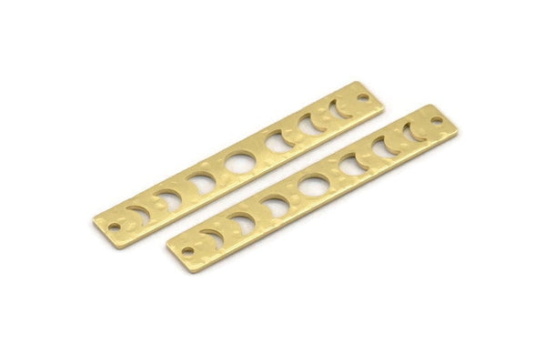 Brass Rectangle Charm, 10 Hammered Raw Brass Moon Phases Charms With 2 Holes, Stamping Blanks (40x6x0.80mm) M01515