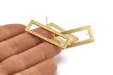 Brass Rectangle Earring, 4 Raw Brass Rectangle Stud Earrings With 1 Loop (40x15x1mm) D0682 A1832