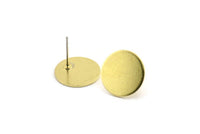 Brass Round Earring, 6 Raw Brass Round Stud Earrings (15x0.80mm) Y037 A1805