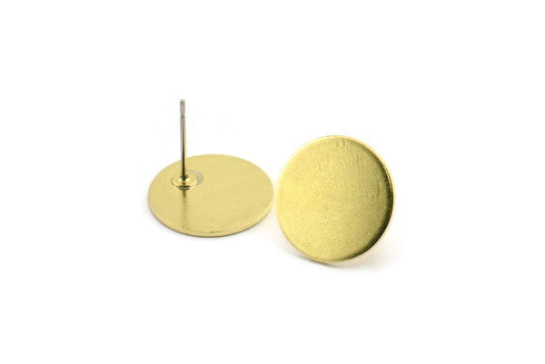 Brass Round Earring, 6 Raw Brass Round Stud Earrings (15x0.80mm) Y037 A1805
