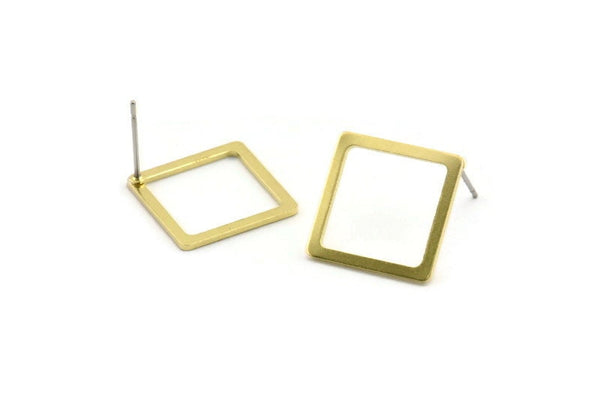 Brass Square Earring, 10 Raw Brass Square Stud Earrings (16x1.5x0.9mm) Y111 A1804
