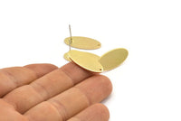 Brass Oval Earring, 6 Raw Brass Oval Stud Earrings With 1 Hole (23x11x1mm) D984 A1831