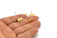 Brass Moon Earring, 10 Raw Brass Semi Circle Stud Earrings With 1 Loop (14.5x9x0.80mm) E103 A1774