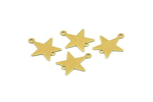 Brass Star Charm, 50 Raw Brass Star Charms With 2 Holes (18x15x0.40mm) A1984