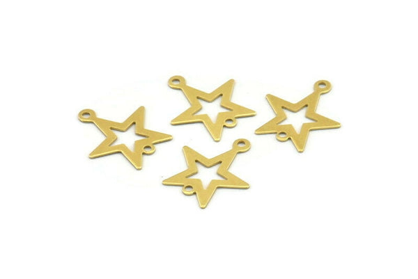 Brass Star Charm, 50 Raw Brass Star Charms With 2 Holes (18x15x0.40mm) A1985