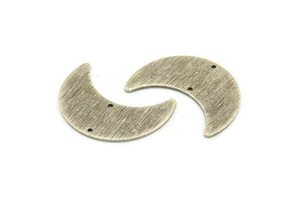 Silver Moon Charm, 6 Textured Antique Silver Plated Brass Crescent Moon Charms With 2 Holes, Findings, Connectors (28x12x0.80mm) D1388 H0922