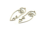 Silver Face Charm, 6 Antique Silver Plated Brass Face Charms With 1 Loop (41x16x1mm) D0627
