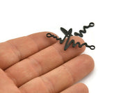 Black Heart Rhythm Connector, 8 Oxidized Black Brass Heart Rhythm Shaped Connectors With 2 Loops (37.5x24x1mm) E067 S1127