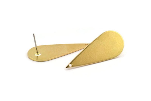 Brass Drop Earring, 6 Raw Brass Drop Stud Earrings With 1 Hole, Earrings (34x14x1mm) D1372 A1993