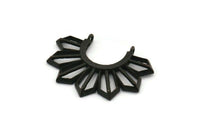 Black Sun Pendant, 2 Textured Oxidized Black Brass Sun Pendants With 2 Loops (36.5x26x2.6mm) E204 S1131